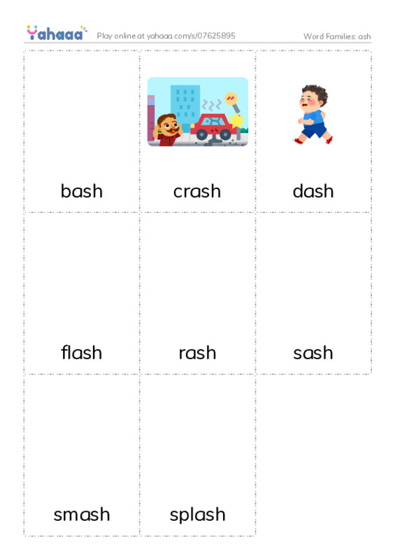 Word Families: ash PDF flaschards with images