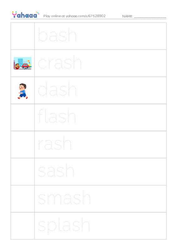 Word Families: ash PDF one column image words