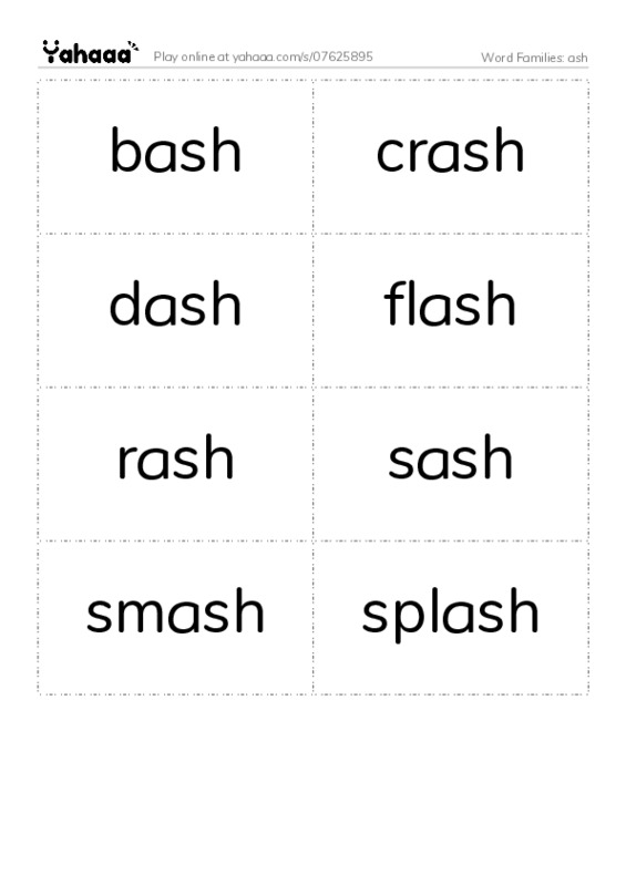 Word Families: ash PDF two columns flashcards