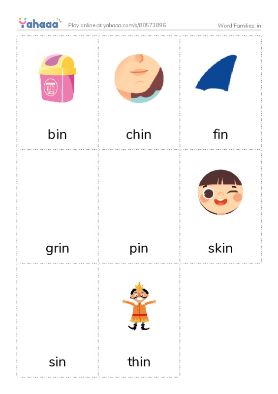 Word Families: in PDF flaschards with images