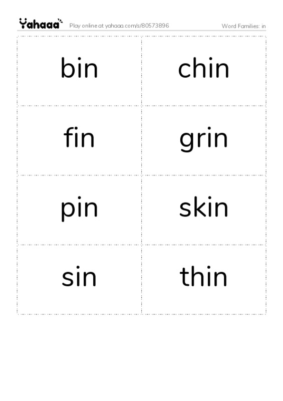 Word Families: in PDF two columns flashcards