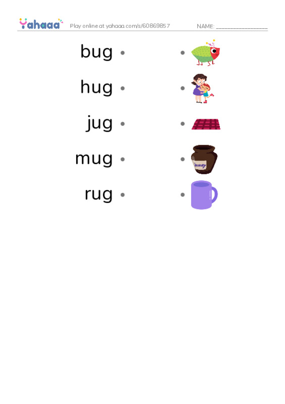 Word Families: ug PDF link match words worksheet
