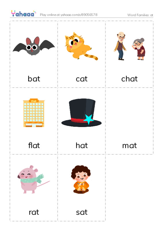Word Families: at PDF flaschards with images