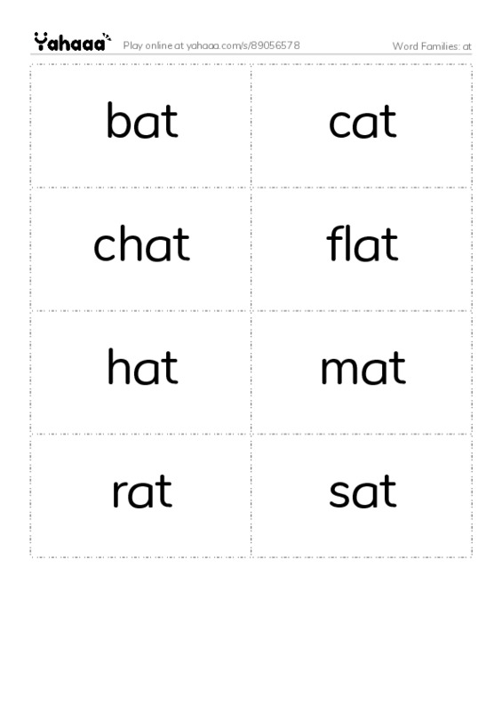 Word Families: at PDF two columns flashcards
