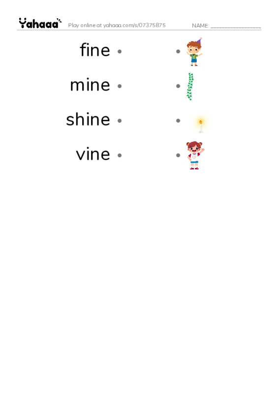 Word Families: ine PDF link match words worksheet