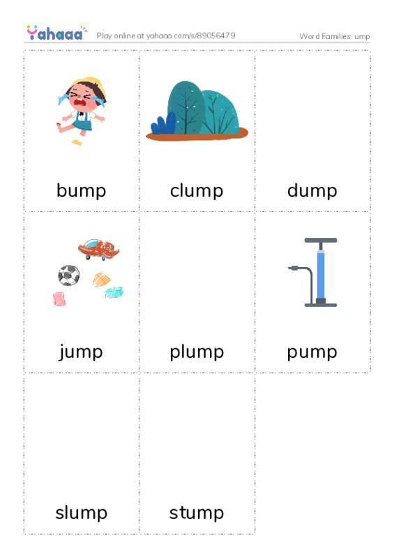 Word Families: ump PDF flaschards with images