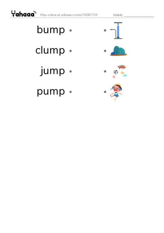 Word Families: ump PDF link match words worksheet