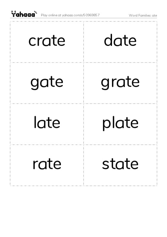 Word Families: ate PDF two columns flashcards