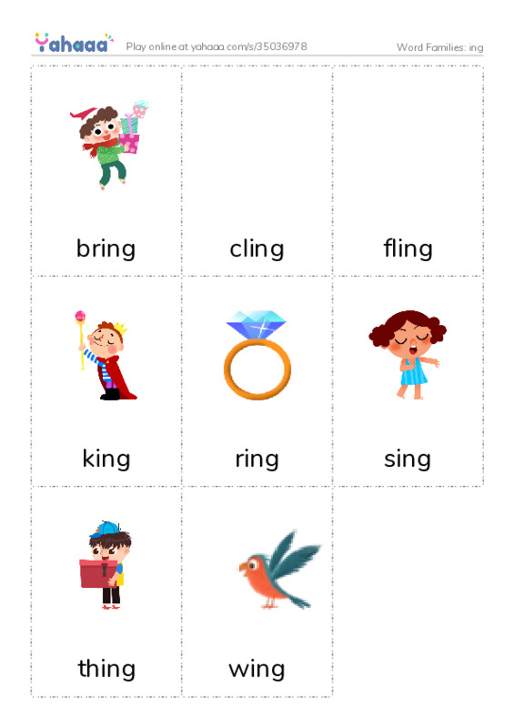 Word Families: ing PDF flaschards with images