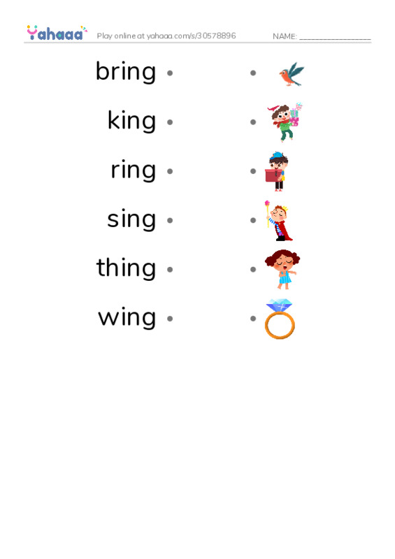 Word Families: ing PDF link match words worksheet
