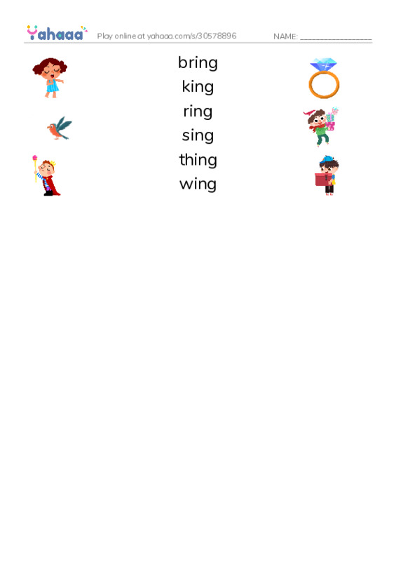 Word Families: ing PDF three columns match words