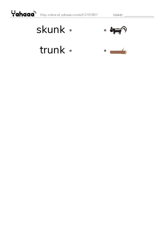 Word Families: unk PDF link match words worksheet