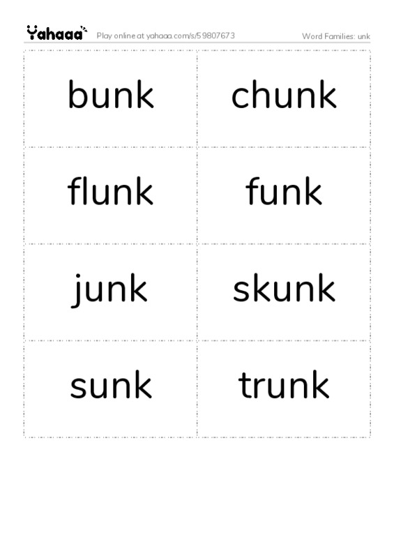 Word Families: unk PDF two columns flashcards
