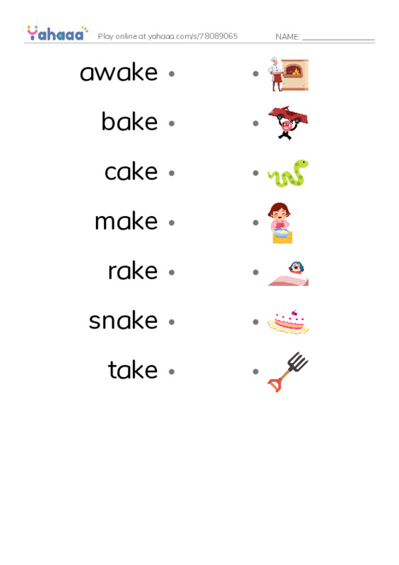 Word Families: ake PDF link match words worksheet
