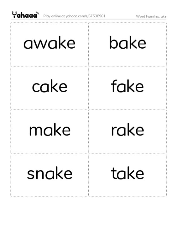 Word Families: ake PDF two columns flashcards