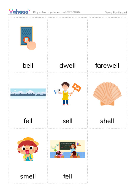 Word Families: ell PDF flaschards with images