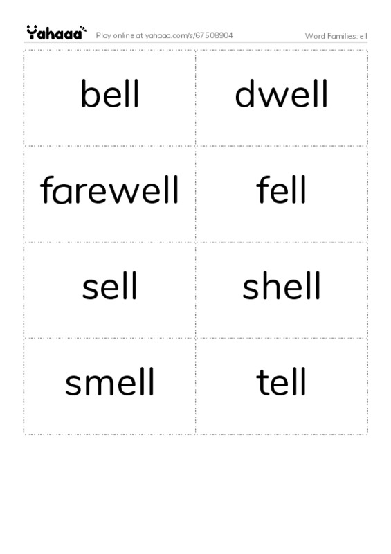 Word Families: ell PDF two columns flashcards