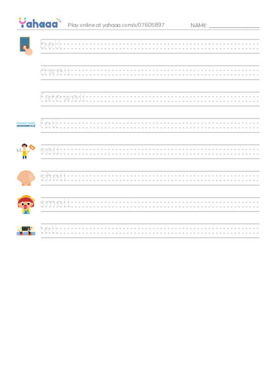 Word Families: ell PDF write between the lines worksheet