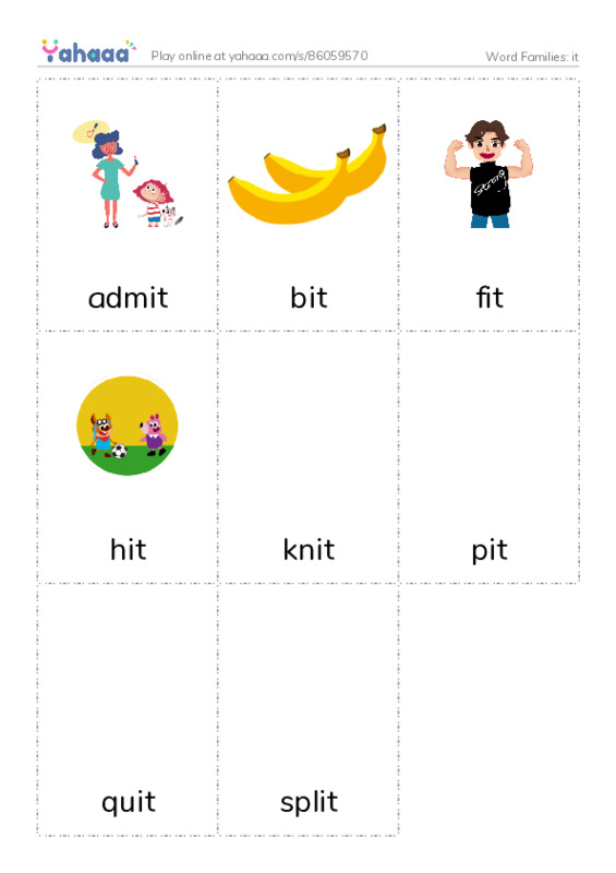 Word Families: it PDF flaschards with images