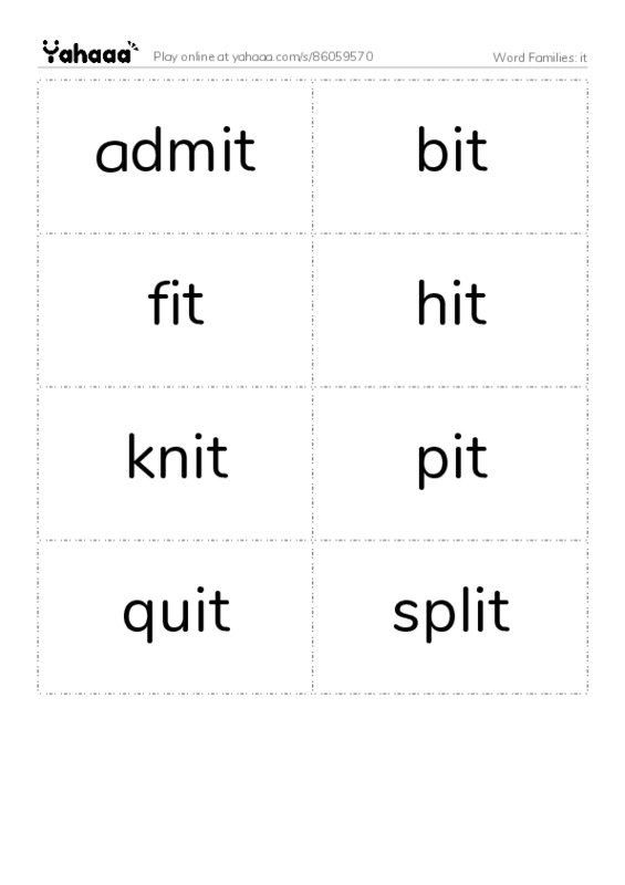 Word Families: it PDF two columns flashcards