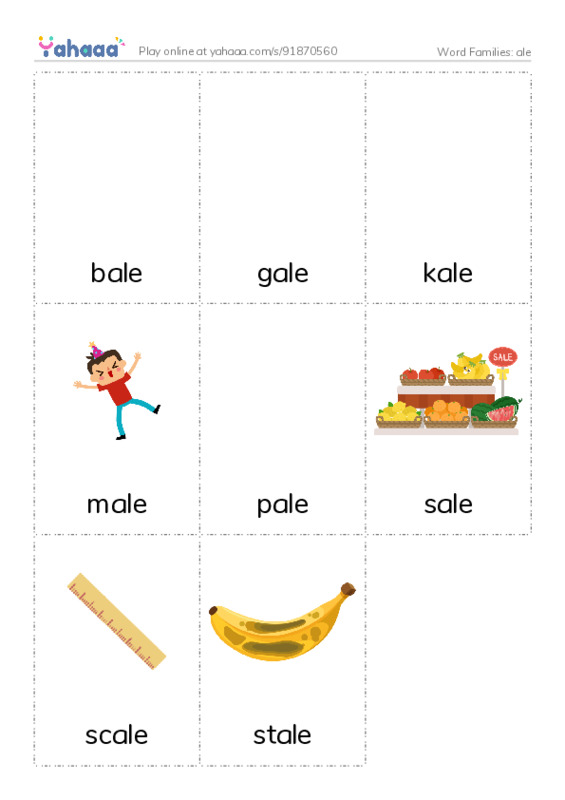 Word Families: ale PDF flaschards with images