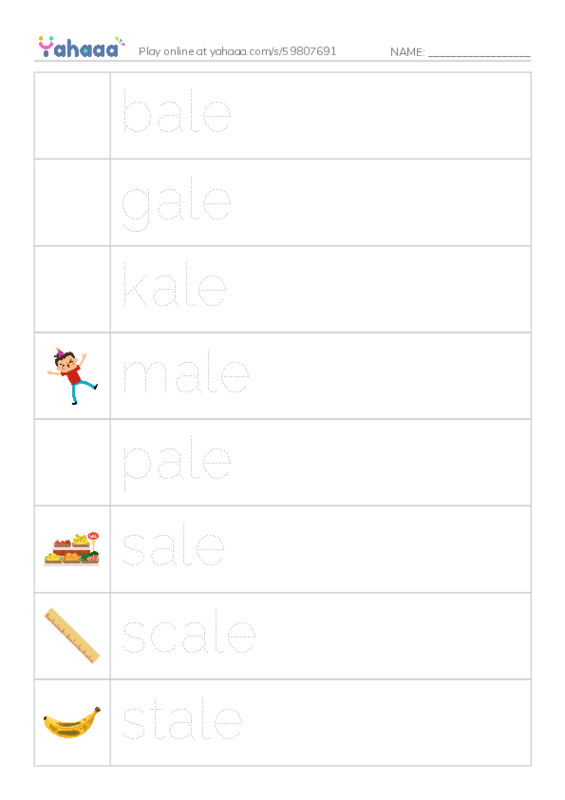 Word Families: ale PDF one column image words