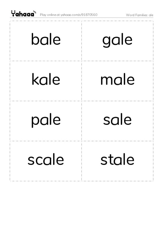 Word Families: ale PDF two columns flashcards