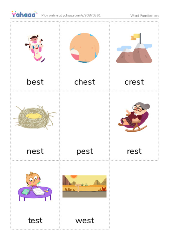 Word Families: est PDF flaschards with images