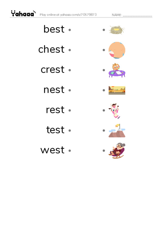 Word Families: est PDF link match words worksheet