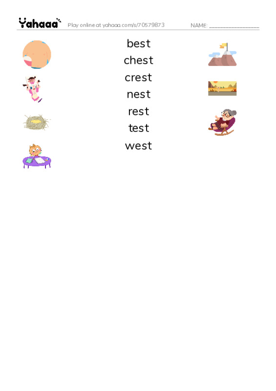 Word Families: est PDF three columns match words