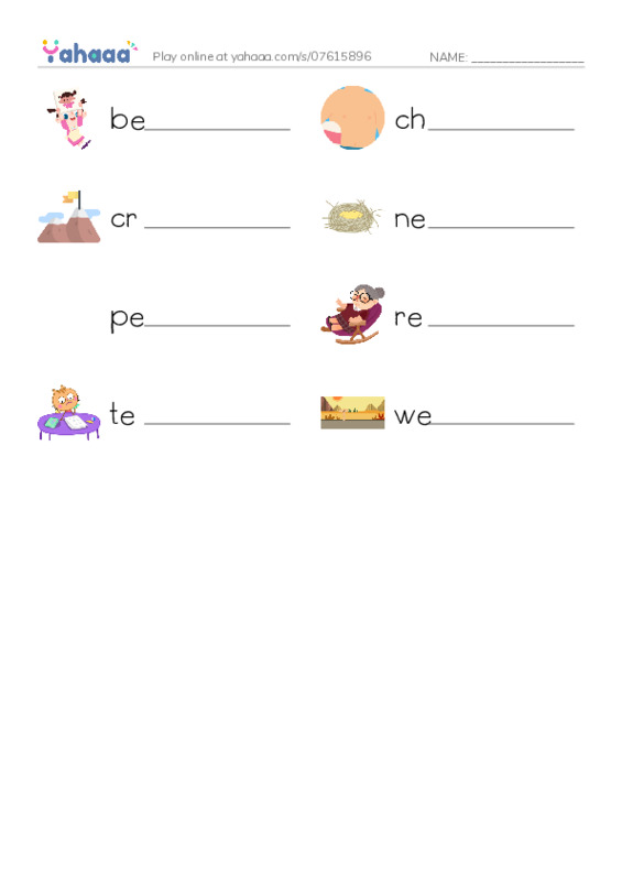 Word Families: est PDF worksheet writing row