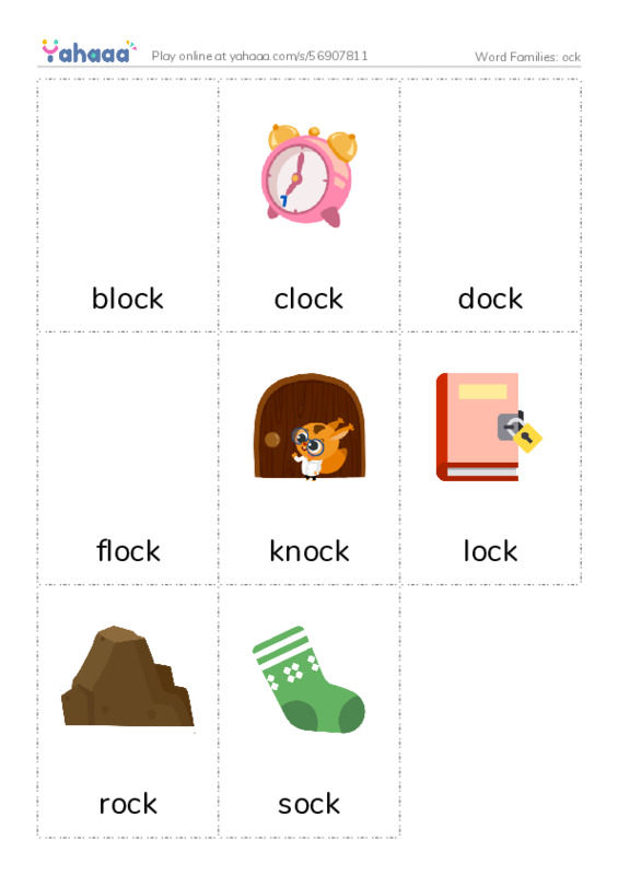 Word Families: ock PDF flaschards with images