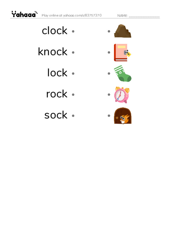Word Families: ock PDF link match words worksheet