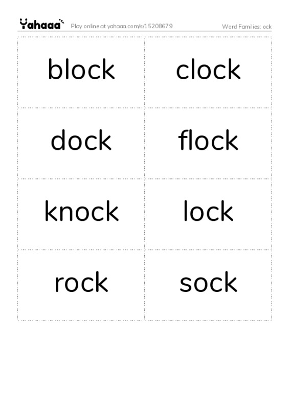 Word Families: ock PDF two columns flashcards