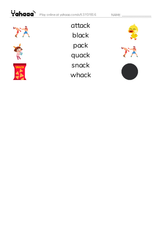 Word Families: ack PDF three columns match words