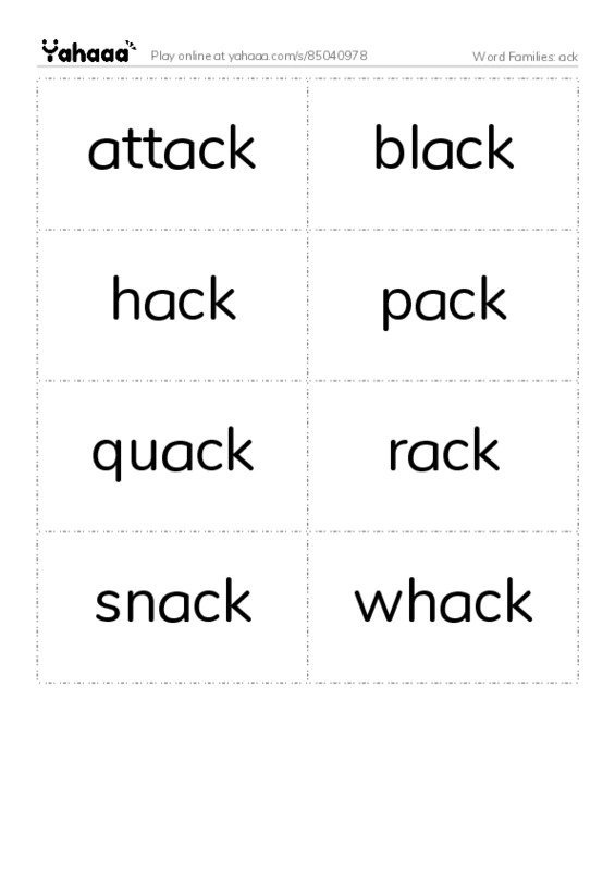 Word Families: ack PDF two columns flashcards