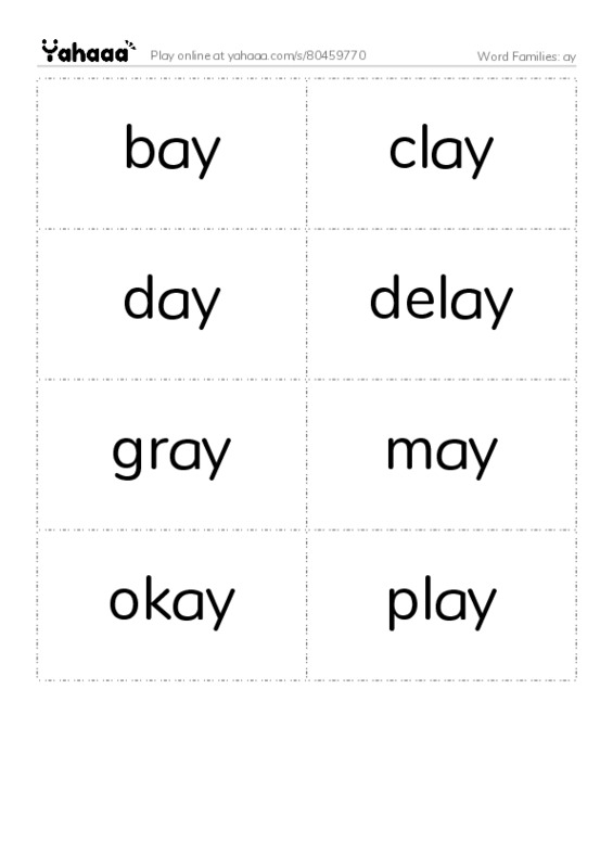 Word Families: ay PDF two columns flashcards