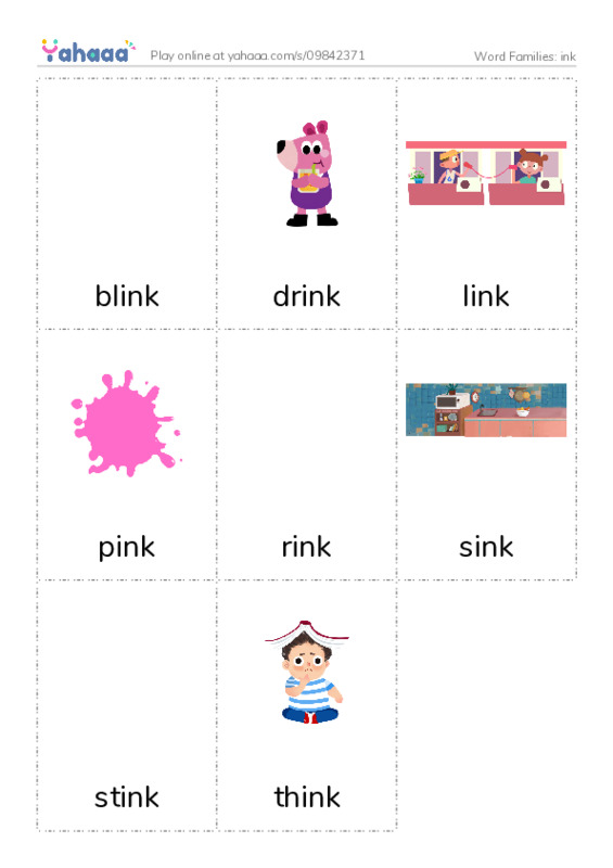 Word Families: ink PDF flaschards with images
