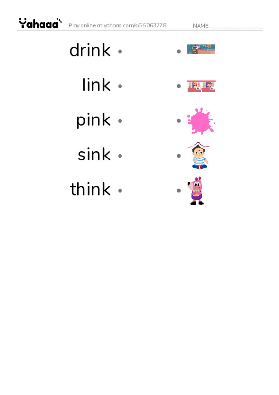 Word Families: ink PDF link match words worksheet