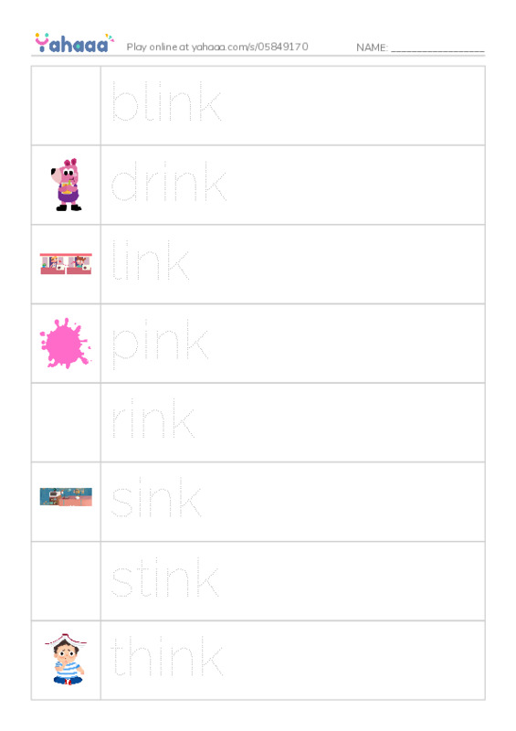 Word Families: ink PDF one column image words