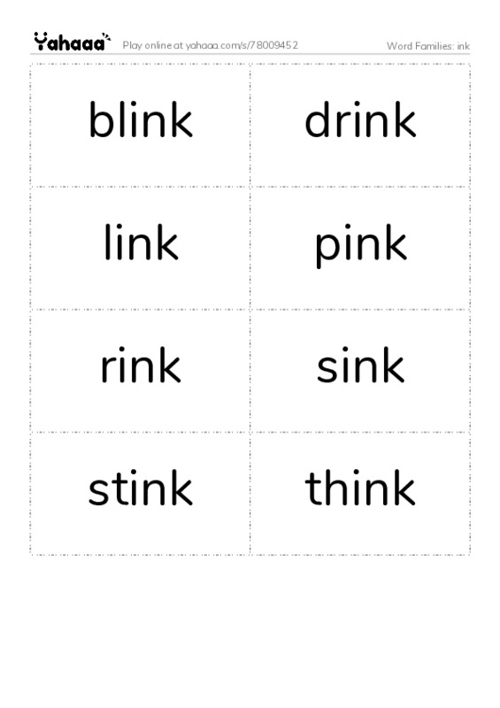 Word Families: ink PDF two columns flashcards