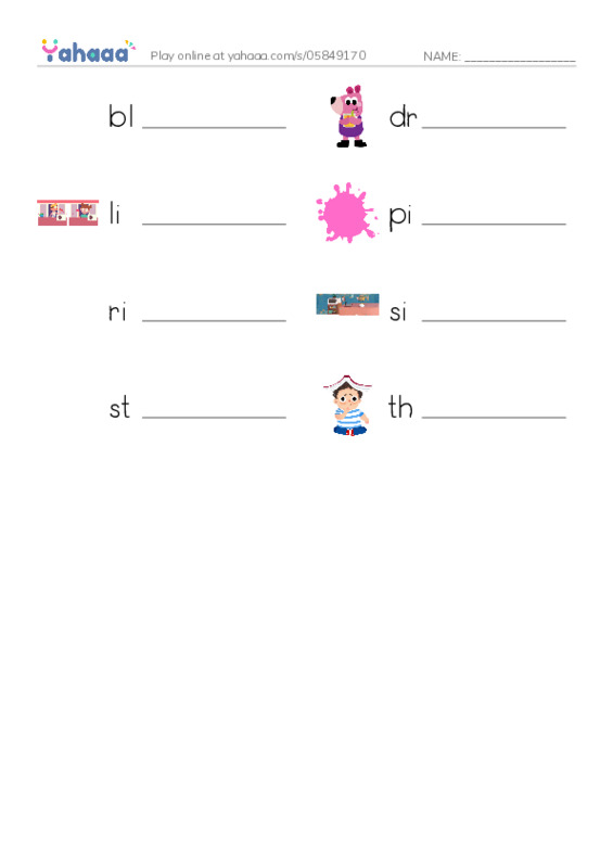 Word Families: ink PDF worksheet writing row
