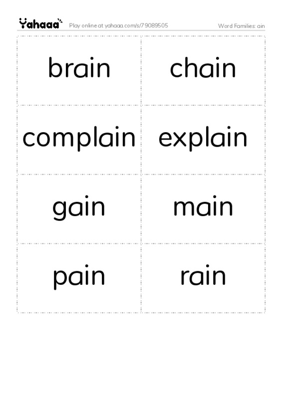Word Families: ain PDF two columns flashcards