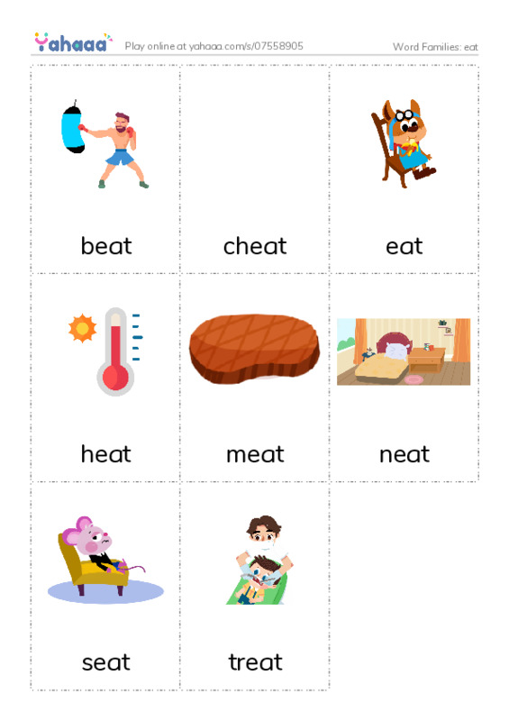 Word Families: eat PDF flaschards with images