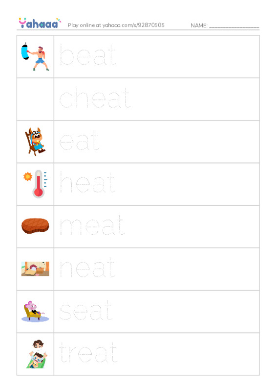 Word Families: eat PDF one column image words