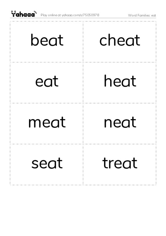 Word Families: eat PDF two columns flashcards