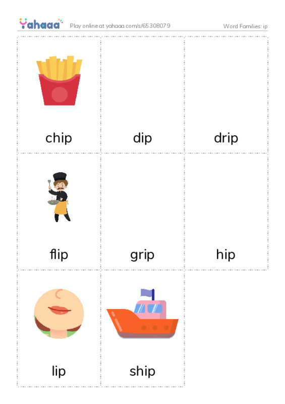 Word Families: ip PDF flaschards with images