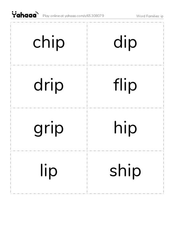 Word Families: ip PDF two columns flashcards