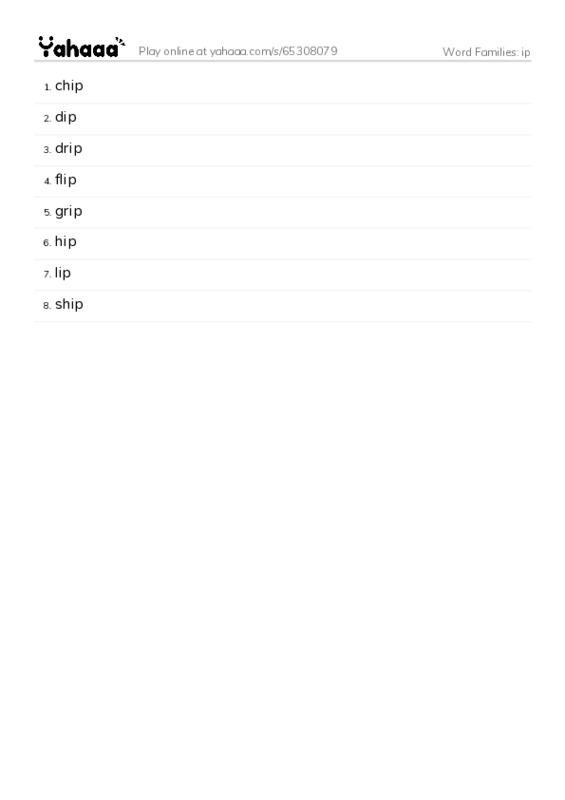 Word Families: ip PDF words glossary