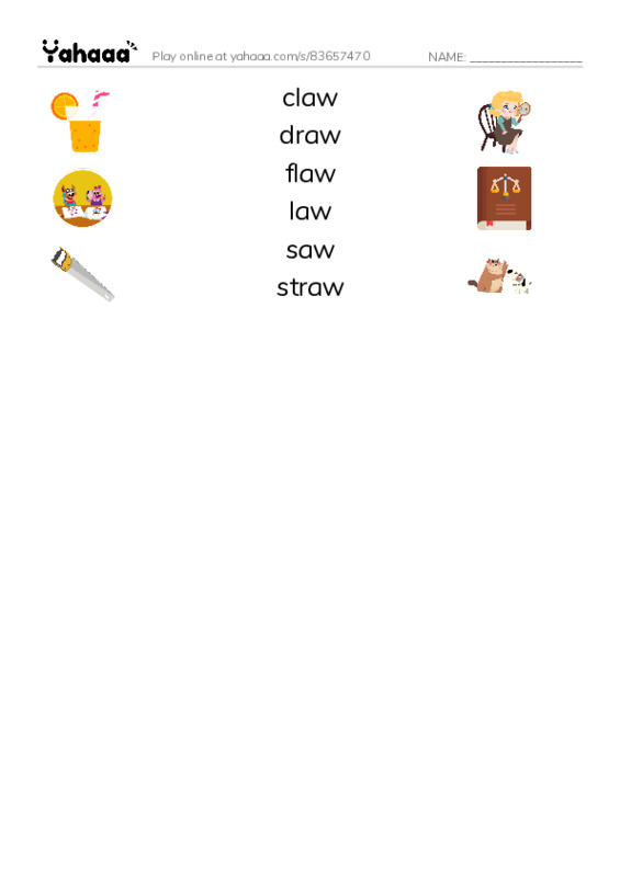 Word Families: aw PDF three columns match words